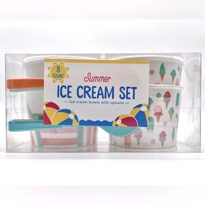 NIB Summer Ice Cream Set of 4 Bowls and Spoons